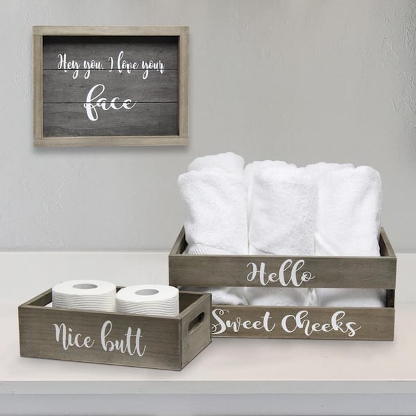 Elegant Designs 3-Piece Decorative Wood Bathroom Set, Large, Cheeky (1-Towel  Holder, 1-Frame, 1-Toilet Paper Holder) HG3000-RGC - The Home Depot