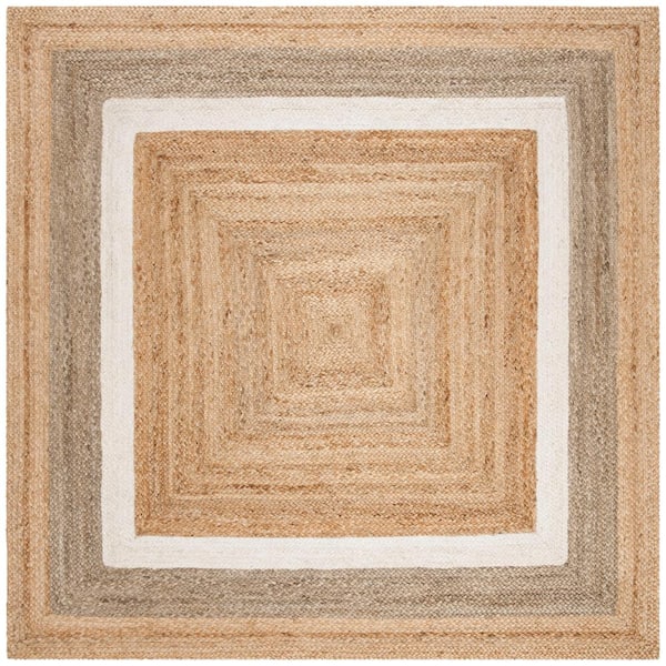 Natural Fiber 10 ft. x 10 ft. Square Natural/Gray/Ivory Woven Border Area Rug