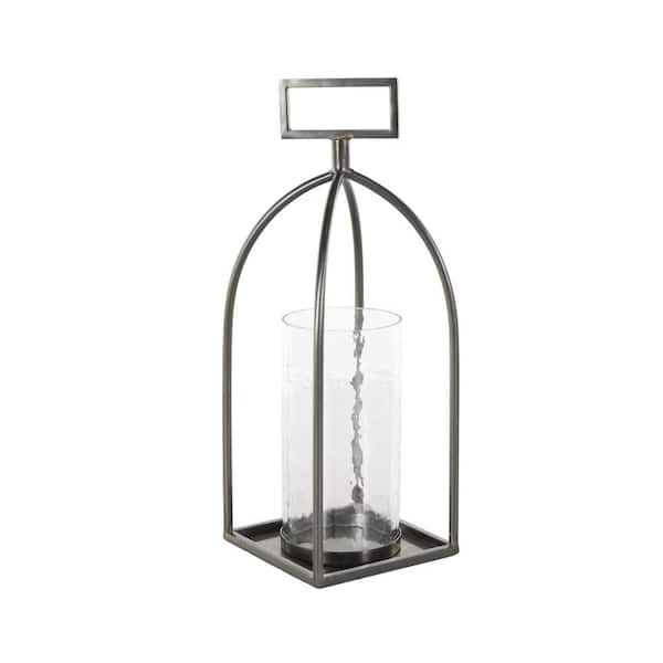Litton Lane Silver Metal Open Frame Candle Lantern with Rectangle Handles