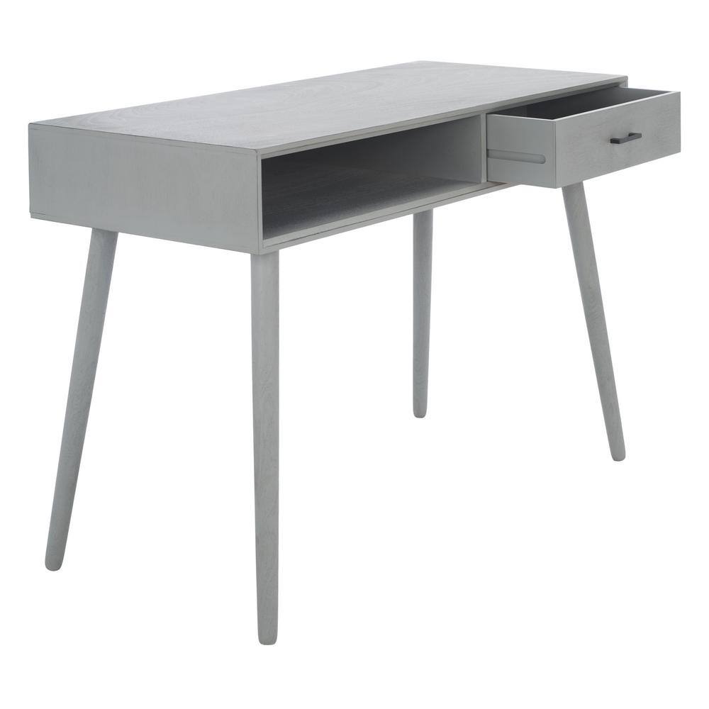 Distressed Grey Wood Mid-Century Writing Desk with Drawer