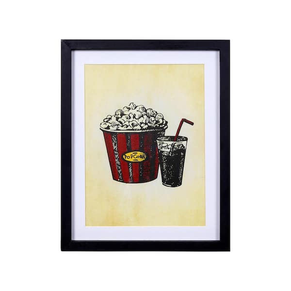 Stratton Home Decor "Movie Po-Piece orn and Soda" Wood Framed Graphic Print Decorative Sign Wall Art Under Glass