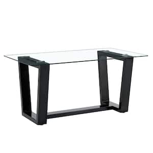 63 in. Rectangular Glass Dining Table with 0.4 in. Tempered Glass Tabletop and Black MDF Trapezoid Bracket