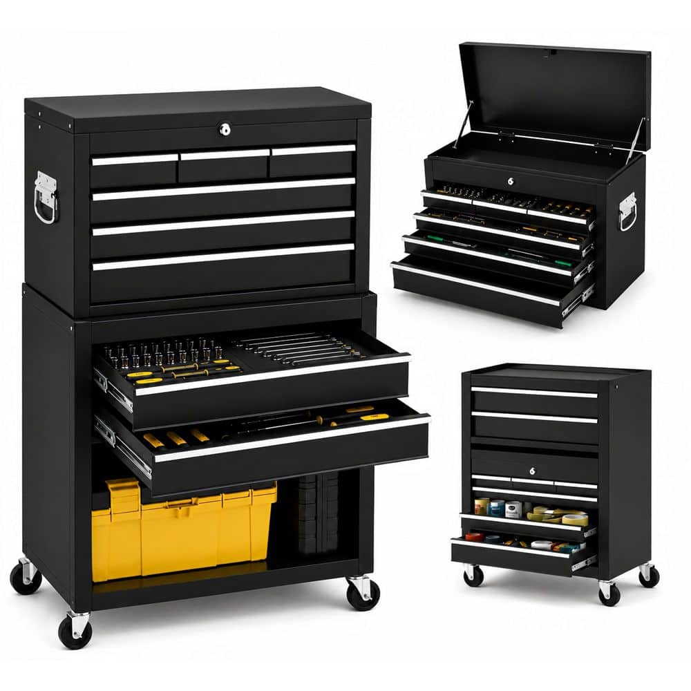 MYWISH Heavy Duty 24 in. W x 13 in. D 8-Drawer Black Alloy Steel Rolling Tool Cabinet (SF-GWB0047)