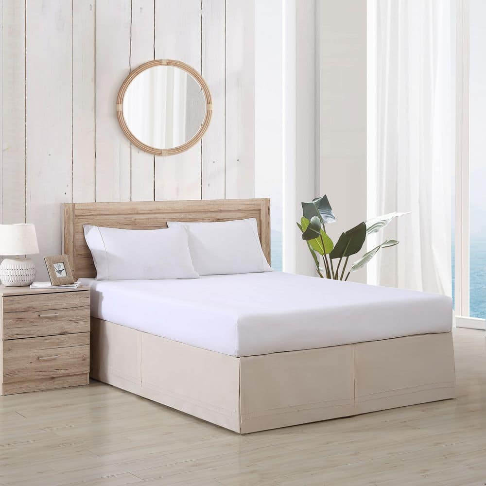 Beige Cotton King Split Corner Bed Skirt