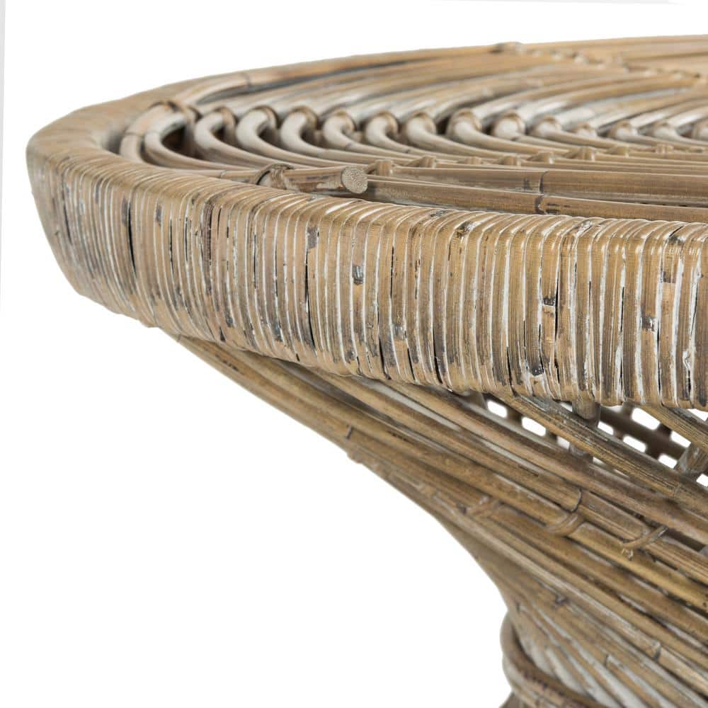 Transitional Grey Round Wicker Coffee Table