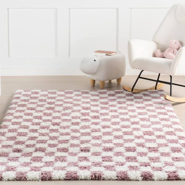 nuLOOM Bettie Retro Checkered Shag Pink 7 ft. x 9 ft. Indoor Area