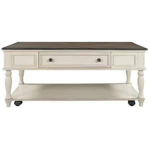 47 .25 in. Antique Gray Rectangle Wood Coffee Table Movable with Caster Wheels for Livingroom