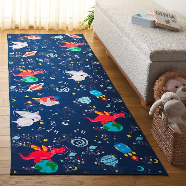 Tacoma Kids 3 ft. x 8 ft. Navy/Rust Outer Space Runner Rug