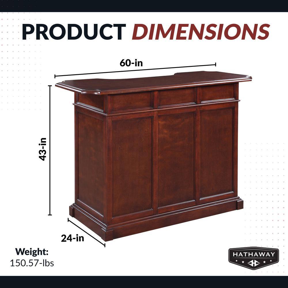 Mahogany Finish Poplar Wood Home Bar with Storage and Shelves