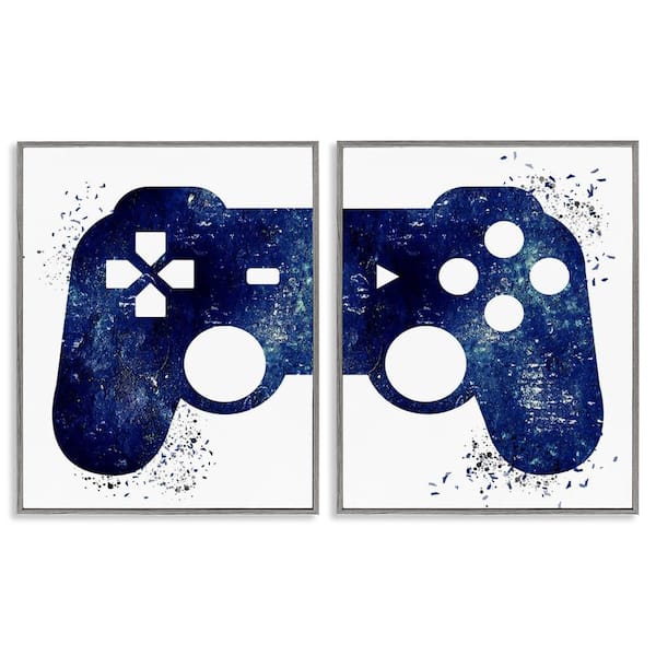 Stupell Industries Blue Controller Modern Speckles by Kim Allen 2 Pieces Gray Framed Abstract Giclee Art Print 30 in. x 24 in.