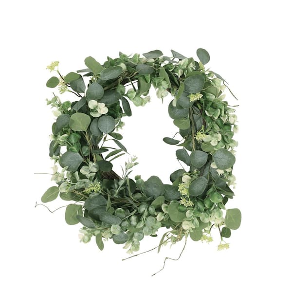 Noble House Potvin 22 in. Floral Eucalyptus Artificial Christmas Wreath