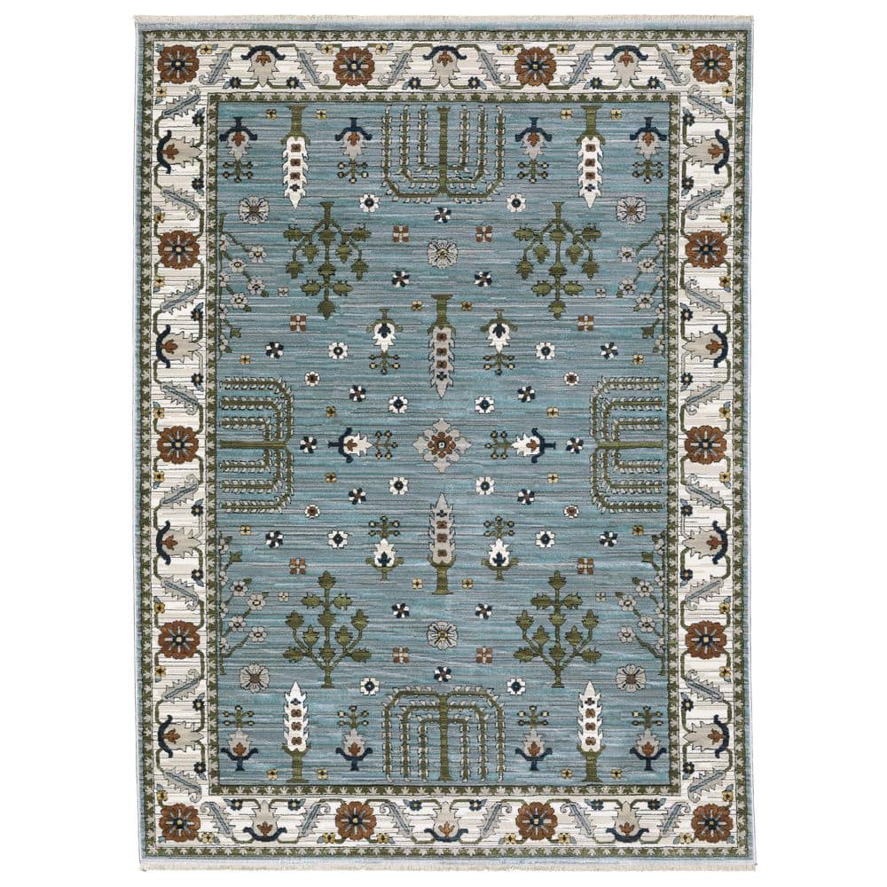 Key Blue/Green 7 ft. x 10 ft. Traditional Oriental Floral Polyester Fringed-Edge Indoor Area Rug price history on PriceWatchPro