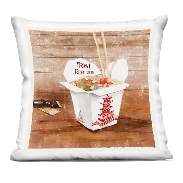 Stupell Industries Fried Rice Takeout Box White Abstract Polyester 18 in. x 18 in. Throw Pillow