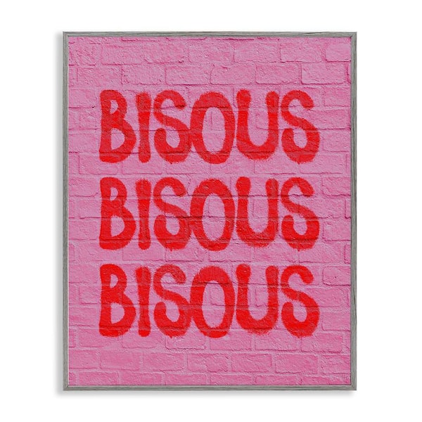 Stupell Industries Bisous on Brick Pattern by House of Lulu Gray Framed Typography Giclee Art Print 20 in. x 16 in.