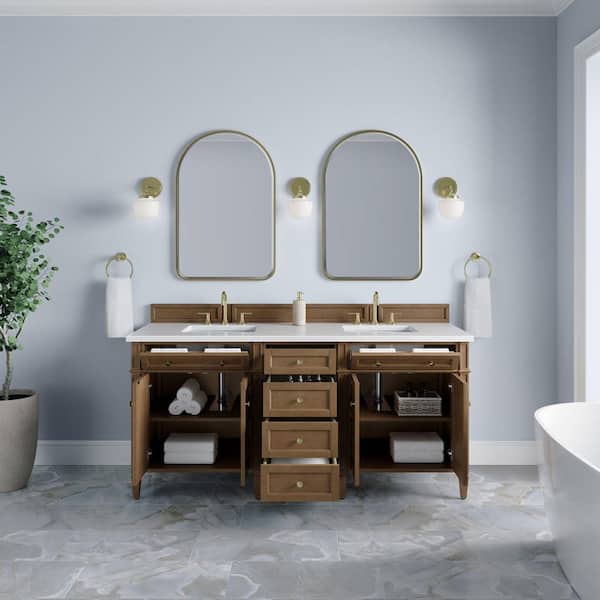 Brittany 72.0 in. Double Bath Vanity in Pecan with White Zeus Quartz Top