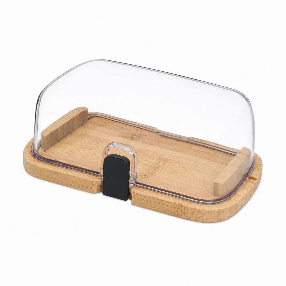 Large Bamboo One-Handed Butter Dish with Lid, Airtight Keeper, Latching Buckle, Clear Top for Countertop price history on PriceWatchPro
