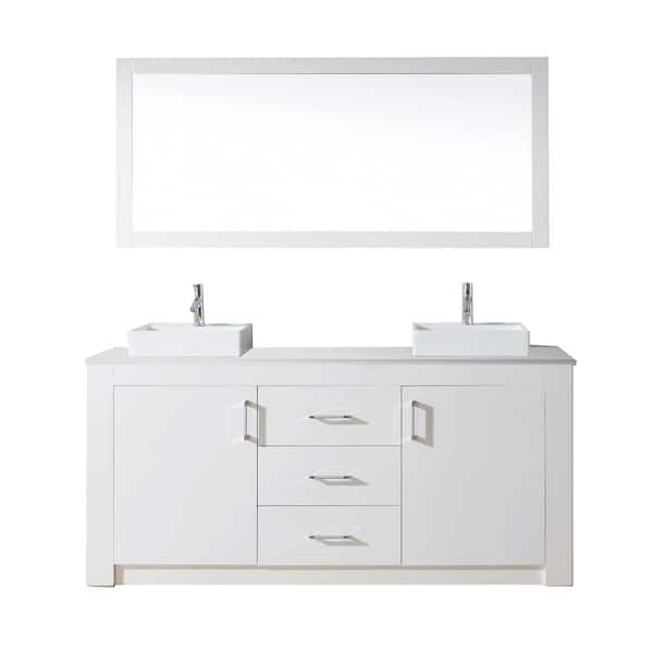 Virtu USA Tavian 72 in. W x 22 in. D Vanity in White with Stone Vanity Top in White with White Basin and Mirror