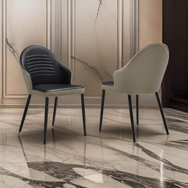 Benjara Gray and Black Faux Leather Tufted Back Dining Chair (Set of 2)