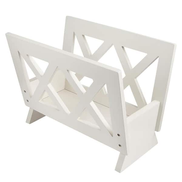 White 15.7 in. x 11.8 in. Wood Freestanding Magazine Rack