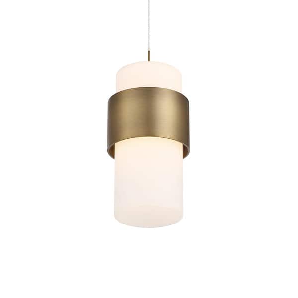 WAC Lighting Banded 20-Watt 1-Light Integrated LED Aged Brass Standard Pendant Light Glass Shade