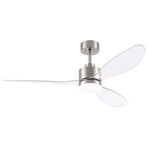 Reagan 52 in. Indoor Integrated LED Clear-Blade Satin Nickel Ceiling Fan with Light Kit and Remote Control Included