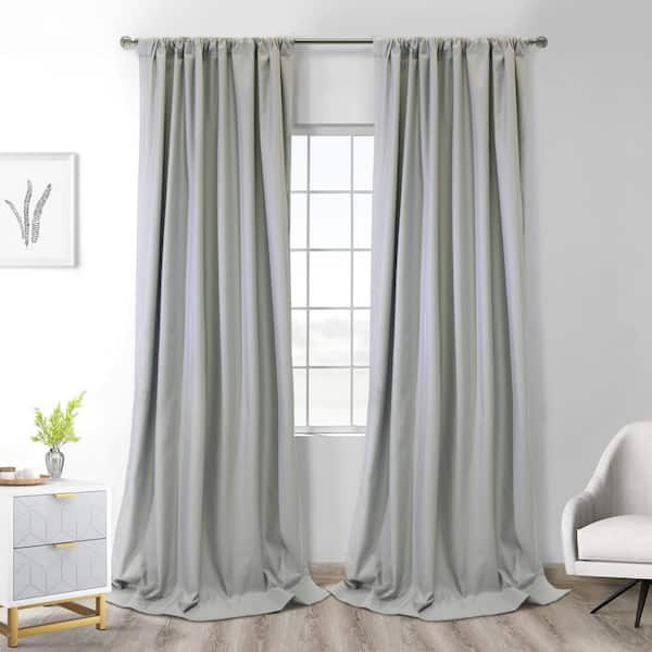 Unbranded Brooklyn Grey Polyester Linear Textured 52 in. W x 84 in. L Dual Header Indoor Blackout Curtain (Single Panel)