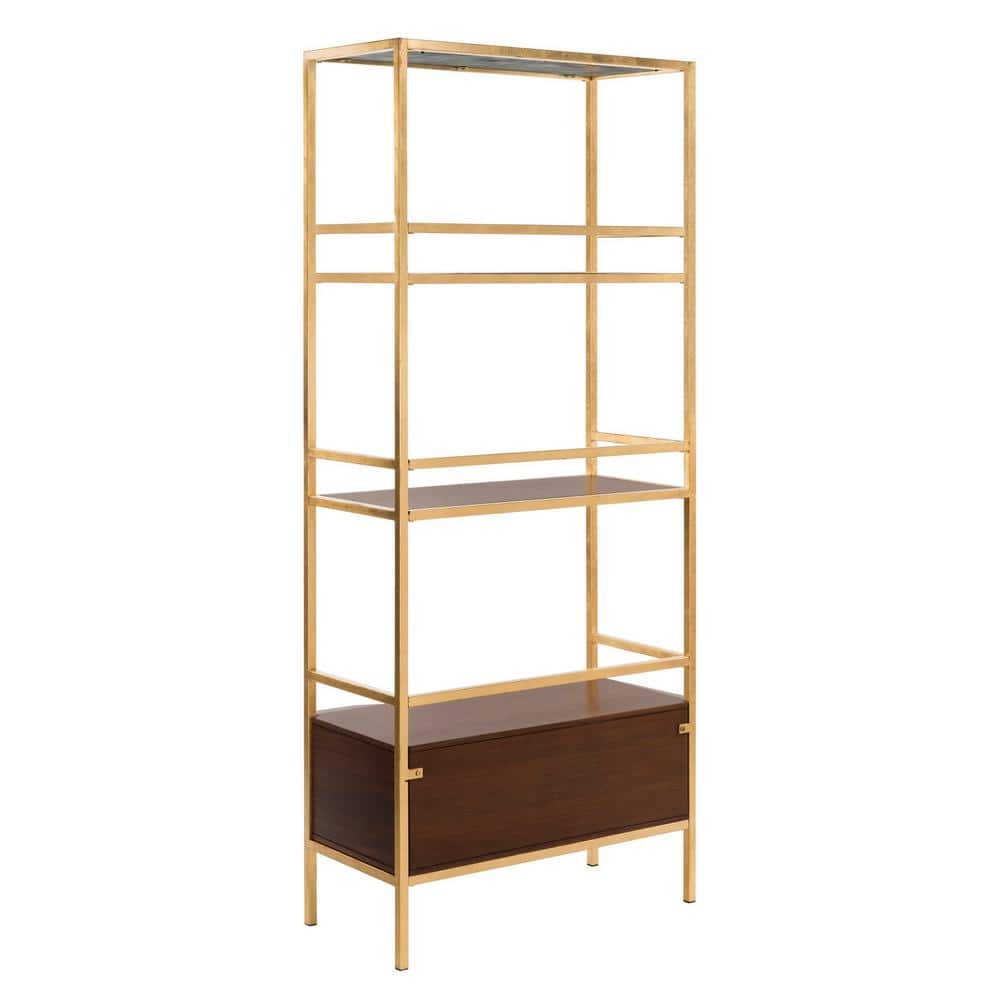Mateo Gold and Walnut 4-Tier Etagere with Drawer
