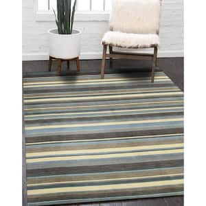 Blue/Brown 3 ft. x 5 ft. Striped Handmade Wool Area Rug