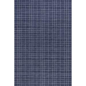 Emily Henderson Charlie Plaid Wool Blue 10 ft. x 14 ft. Indoor/Outdoor Patio Rug