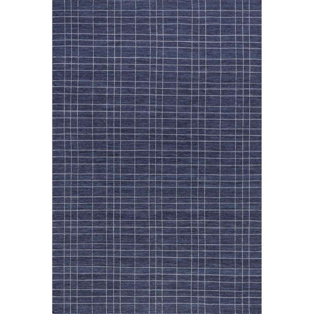 Handmade Blue Wool Rectangular Plaid Area Rug