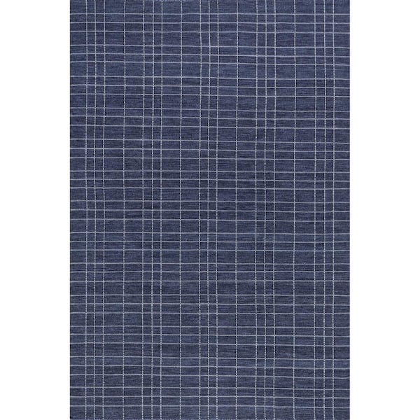 RUGS USA Charlie Plaid Wool Blue 5 ft. x 8 ft. Indoor/Outdoor Patio Rug