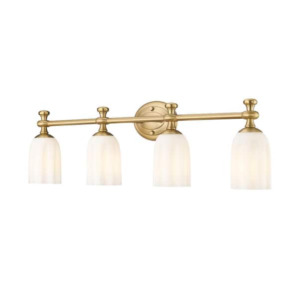 Unbranded Orion 31.25 in. 4-Light Modern Gold Vanity-Light with Opal Etched Glass Shade