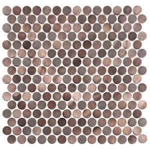 Orb Bron Copper/Gold/Gray 4.5 in. x 8.25 in. Penny Round Smooth Metal Mosaic Wall Tile Sample