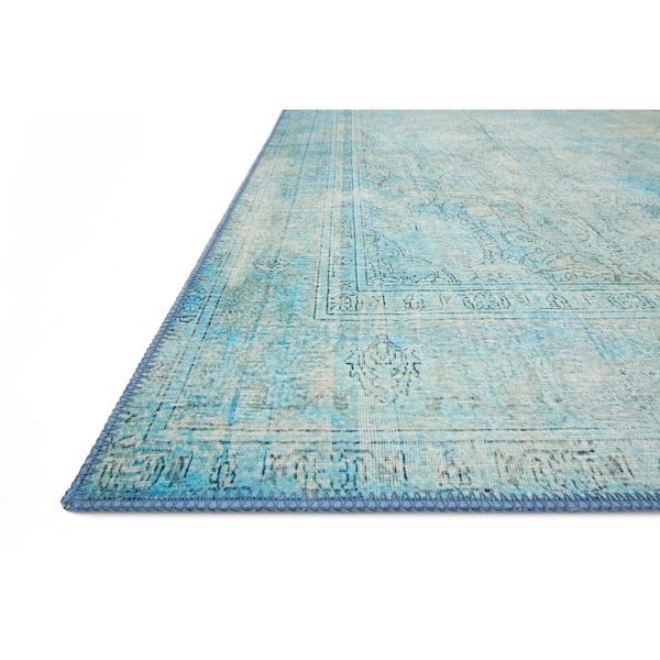 Loren Aqua 2 ft. 6 in. x 7 ft. 6 in. Distressed Bohemian Printed Runner Rug