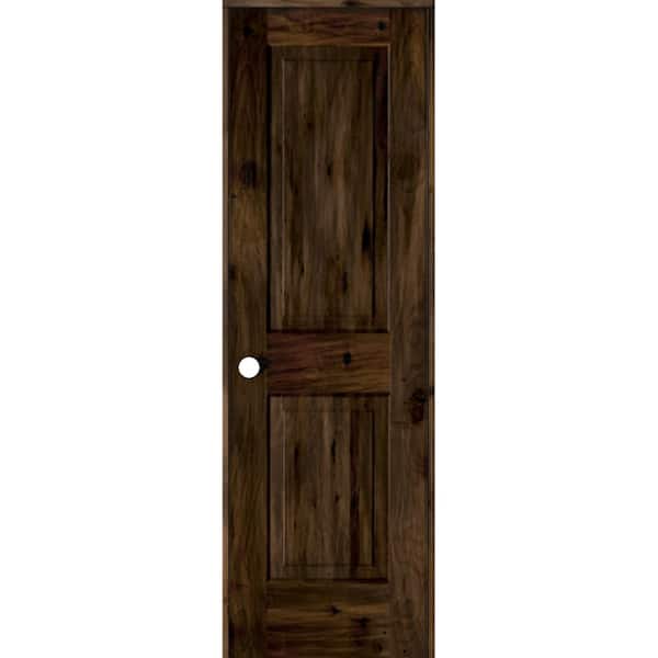 Krosswood Doors 18 in. x 80 in. Rustic Knotty Alder Wood 2-Panel Square Top Right-Hand/Inswing Black Stain Single Prehung Interior Door