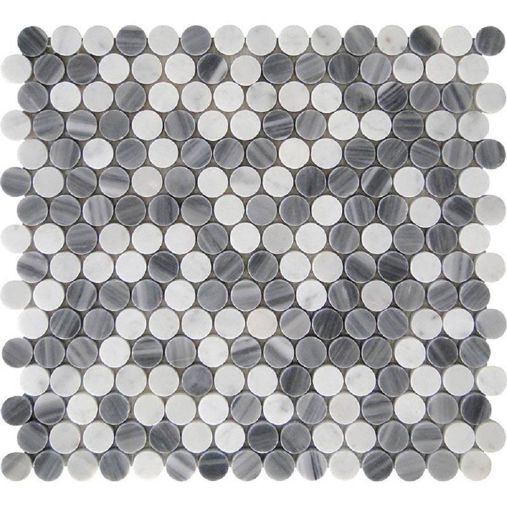 Gray and White 4 in. x 5 in. Penny Round With Dot Polished Marble Mosaic Tile Sample (0.13 sq. ft./Piece) price history on PriceWatchPro