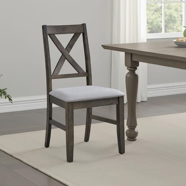 Benjara Gray and Beige Fabric Cross Back Dining Chair (Set of 2)