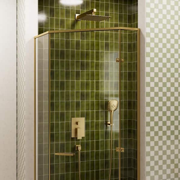Crozet 2-Spray Wall Mount Dual Fixed and Handheld Shower Head Shower Faucet 1.8 GPM in Brushed Gold (Valve Included)