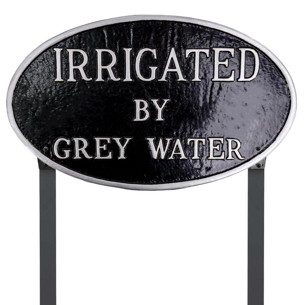 10 in. x 18 in. Large Oval Irrigated By Grey Water Statement Plaque Sign with Lawn Stakes - Black/Silver price history on PriceWatchPro