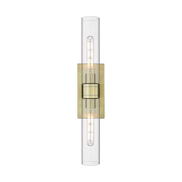 Innovations Ballston Urban 24 in. 2-Light Antique Brass Vanity Light with Glass Shade