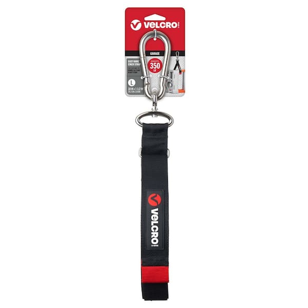 VELCRO 30 in. x 1-1/2 in. Easy Hang Cinch Strap, Bundling Strap with Carabiner in Black Hook and Loop (1-Pack)