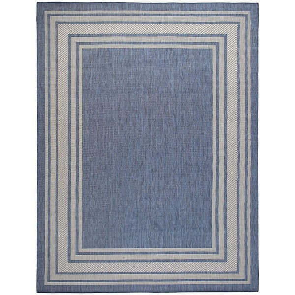Nourison Horizon Indoor/Outdoor Denim 9 ft. x 12 ft. Bordered Contemporary Area Rug