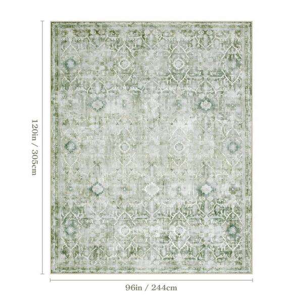 8 ft. x 10 ft. Light Green Vintage Floral Tribal Washable Non Slip Ultra-Thin Soft Area Rug