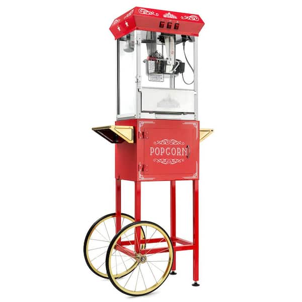 Olde Midway 850 W 10 oz. Red Vintage Style Popcorn Machine with Cart