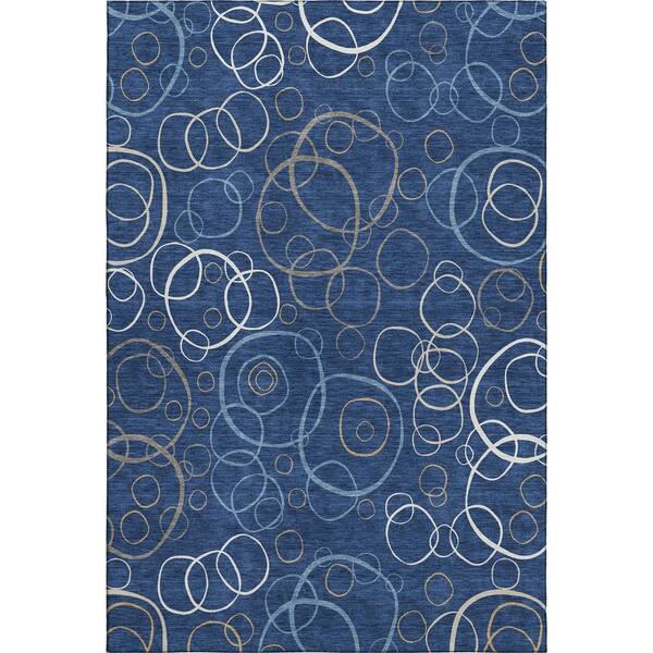Mayfield Premium Machine Washable Abstract AMF2408 Navy 10 ft. x 14 ft. Area Rug