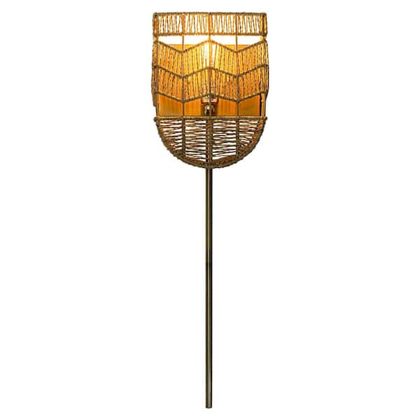 River of Goods Poppy 3.75 in. Brushed Gold-Colored Wall Sconce with Tan Hemp Shade