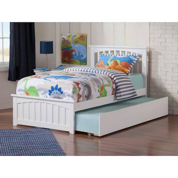 AFI Mission White Twin Platform Bed with Matching Foot Board with Twin Size Urban Trundle Bed