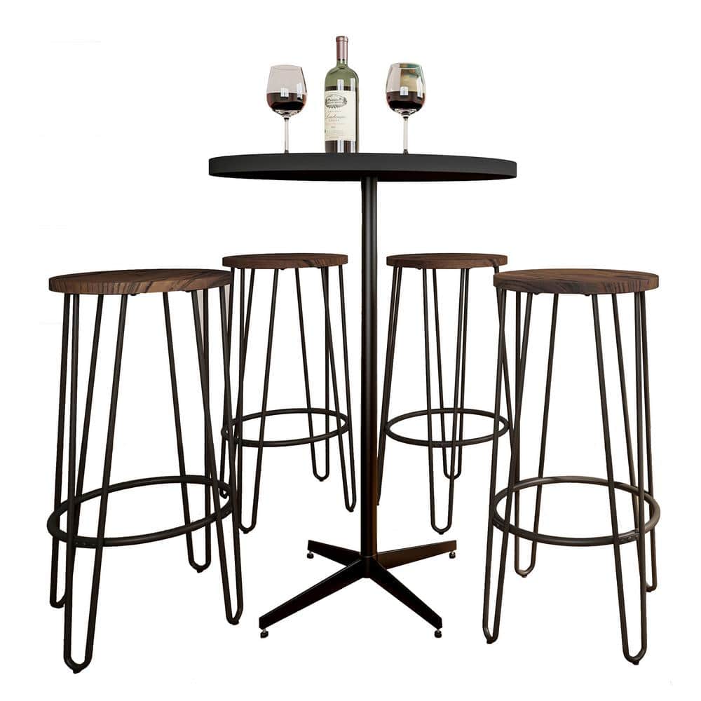 Rustic Elm 24-Inch Backless Counter Stool with Hairpin Metal Legs