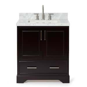 Stafford 31 in. W x 22 in. D x 36 in. H Single Sink Freestanding Bath Vanity in Espresso with Carrara White Marble Top