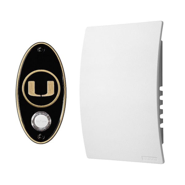 Broan-NuTone College Pride University of Miami Wired/Wireless Door Chime Mechanism and Pushbutton Kit - Antique Brass